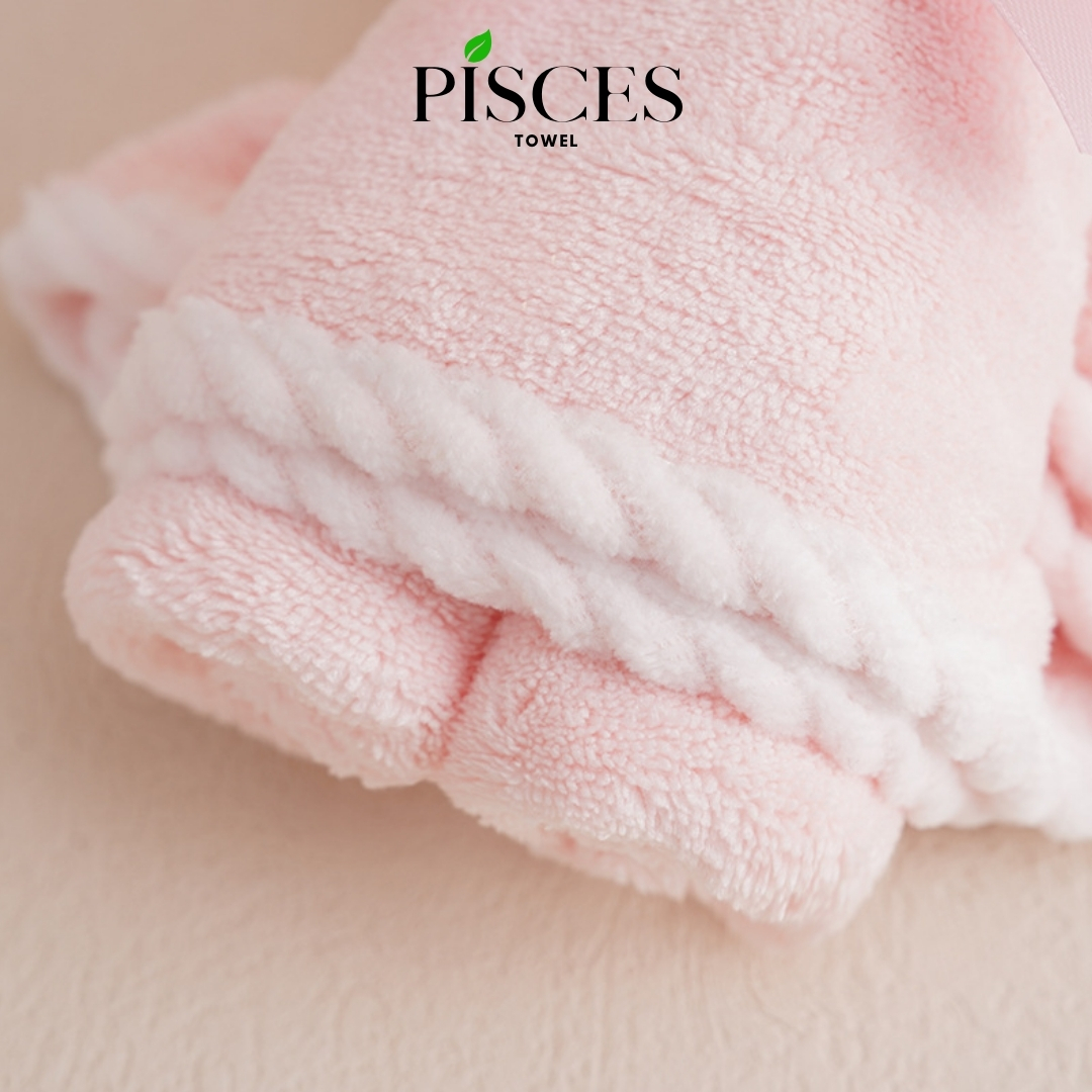 Khăn Mặt Hình Gấu Nơ Làm Quà Tặng PISCES TOWEL 25x50cm Cotton Mềm Mại, Khăn Làm Quà Tặng Bạn Gái