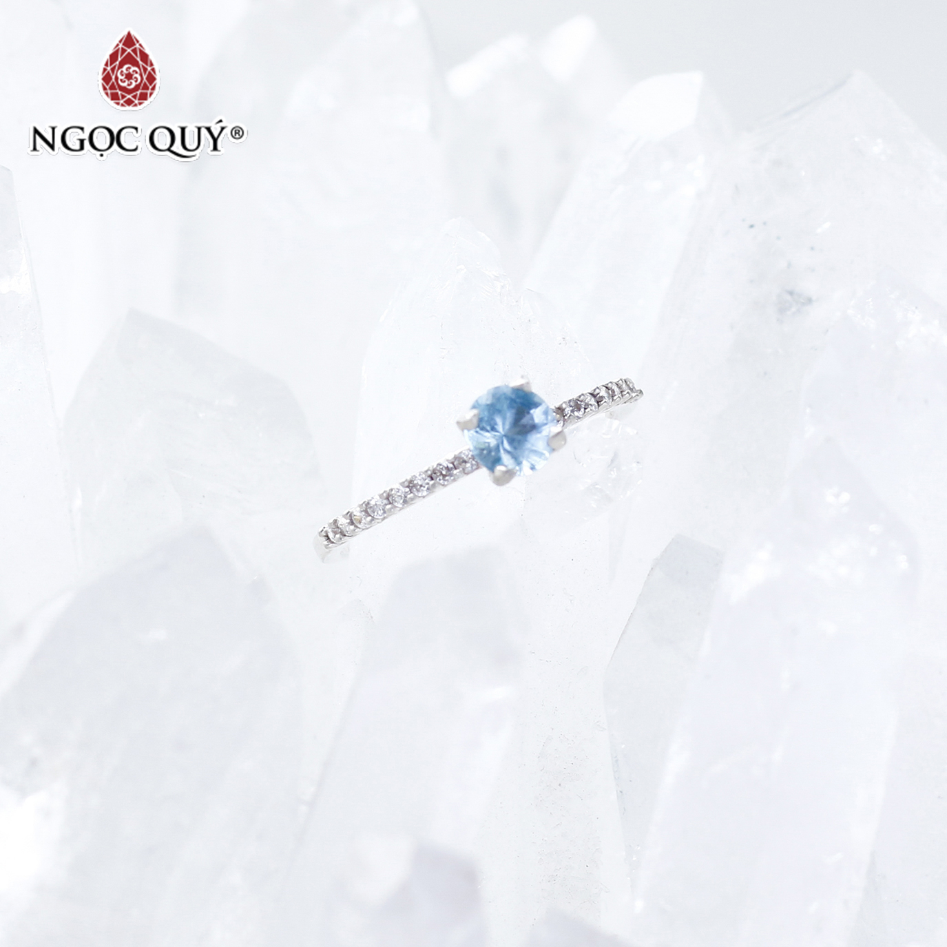 Nhẫn bạc nữ đá Topaz mệnh thủy, mộc - Ngọc Quý Gemstones