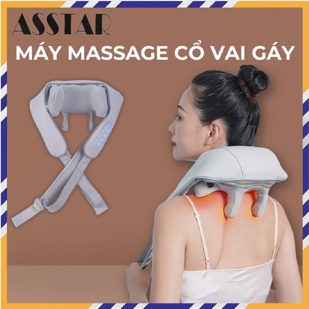 Máy massage cổ vai gáy, massage cổ vai gáy con lăn hồng ngoại 6D mô phỏng tay người xoa bóp giúp giảm đau vai gáy - Hàng Chính Hãng
