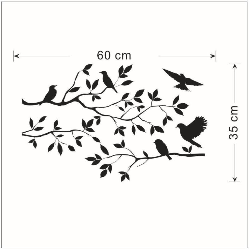 Decal dán tường trang trí - CON CHIM TRÊN CÀNH CÂY MÀU ĐEN