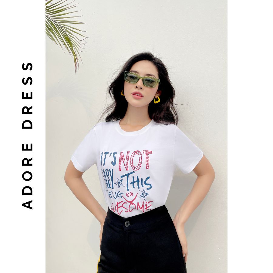 Áo Phông Graphic T-shirts casual style cotton trắng in texts 321TS2020 ADORE DRESS