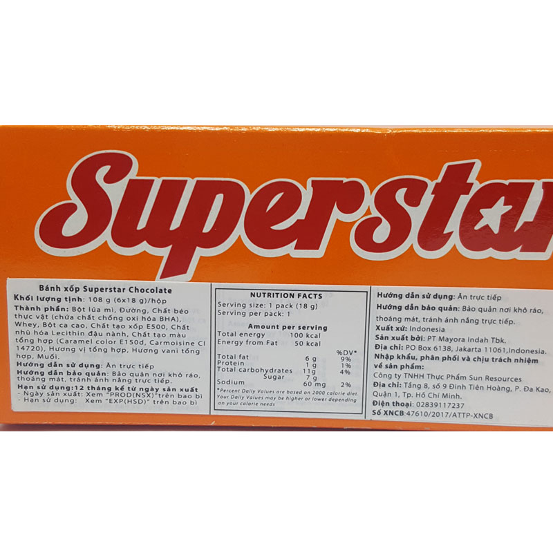 Bánh Xốp Socola Super star 6 x18g