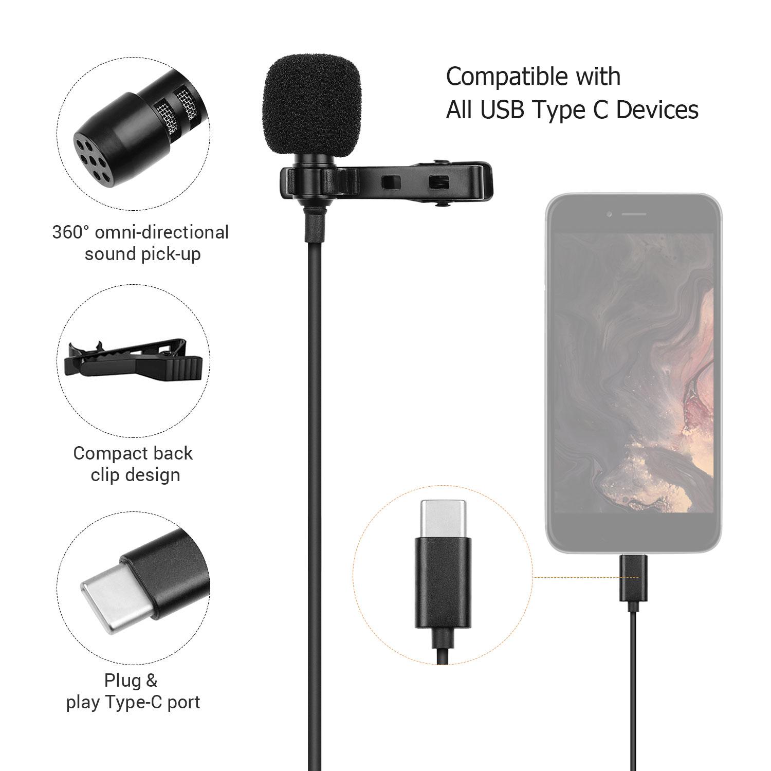 Kẹp cài thu âm Micrô 2 Mét Type-C cho máy tính xách tay