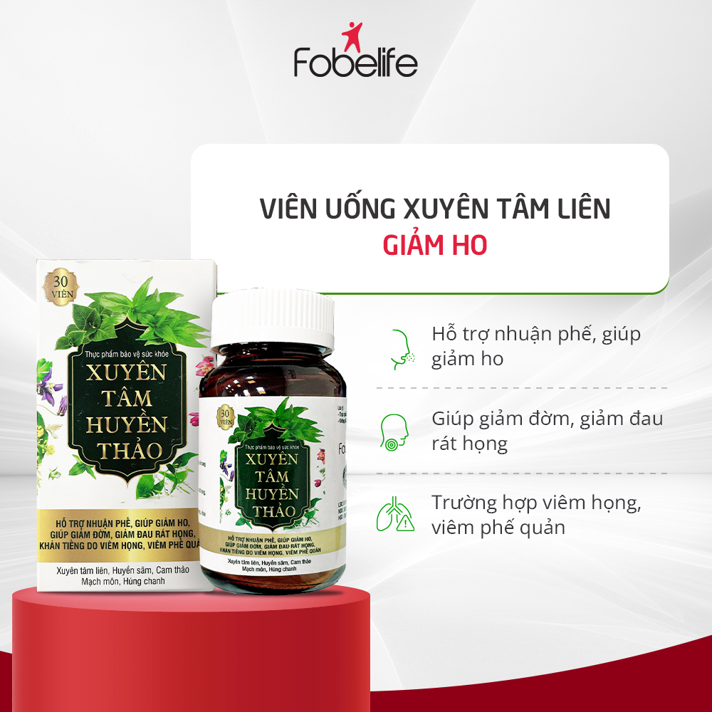 Viên Uống Xuyên Tâm Liên Bổ Phổi Giảm Ho Đờm Ho Khan Đau Rát Họng Xuyên Tâm Huyền Thảo