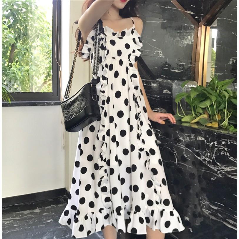 ĐẦM MAXI LỤA CHẤM BI ULZZANG