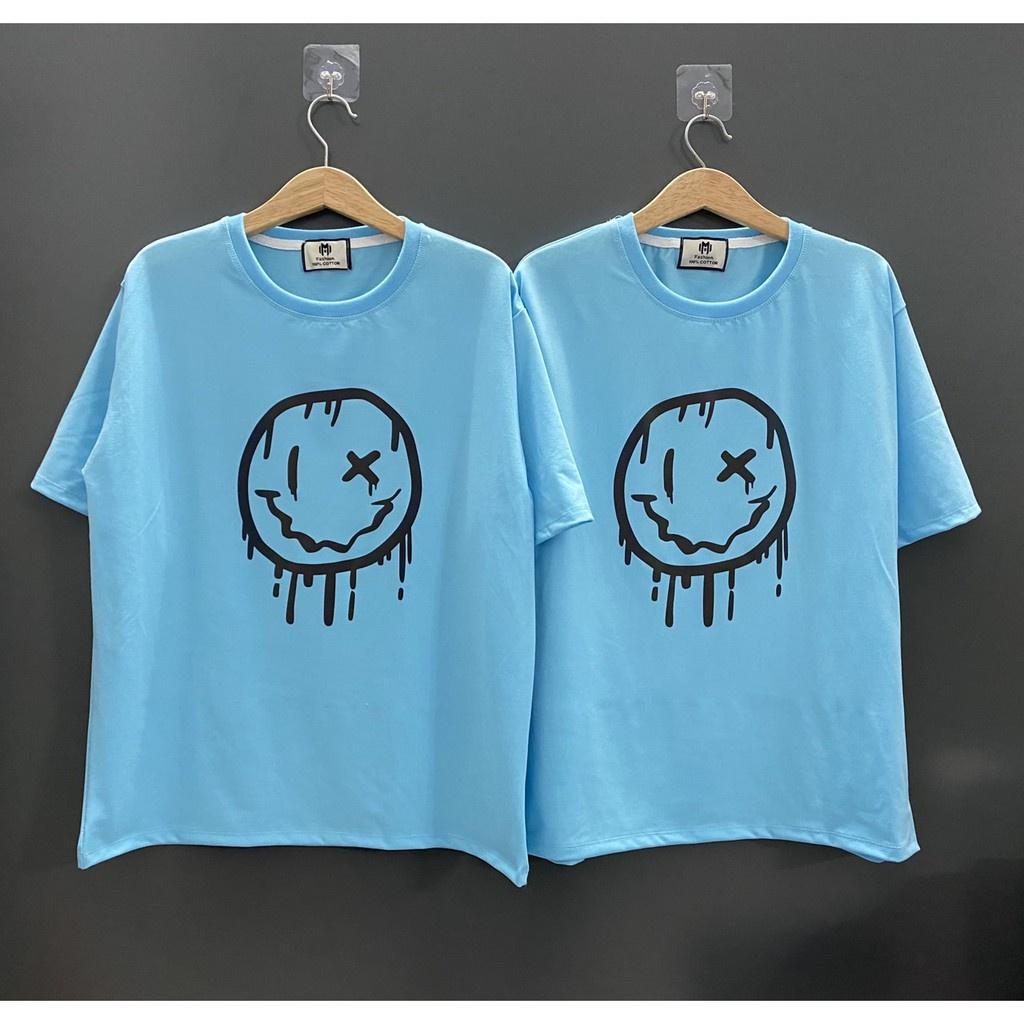 Áo thun mặt cười phản quang Tay Lỡ Unisex basic tee mùa hè phông trơn nam nữ oversize form rộng