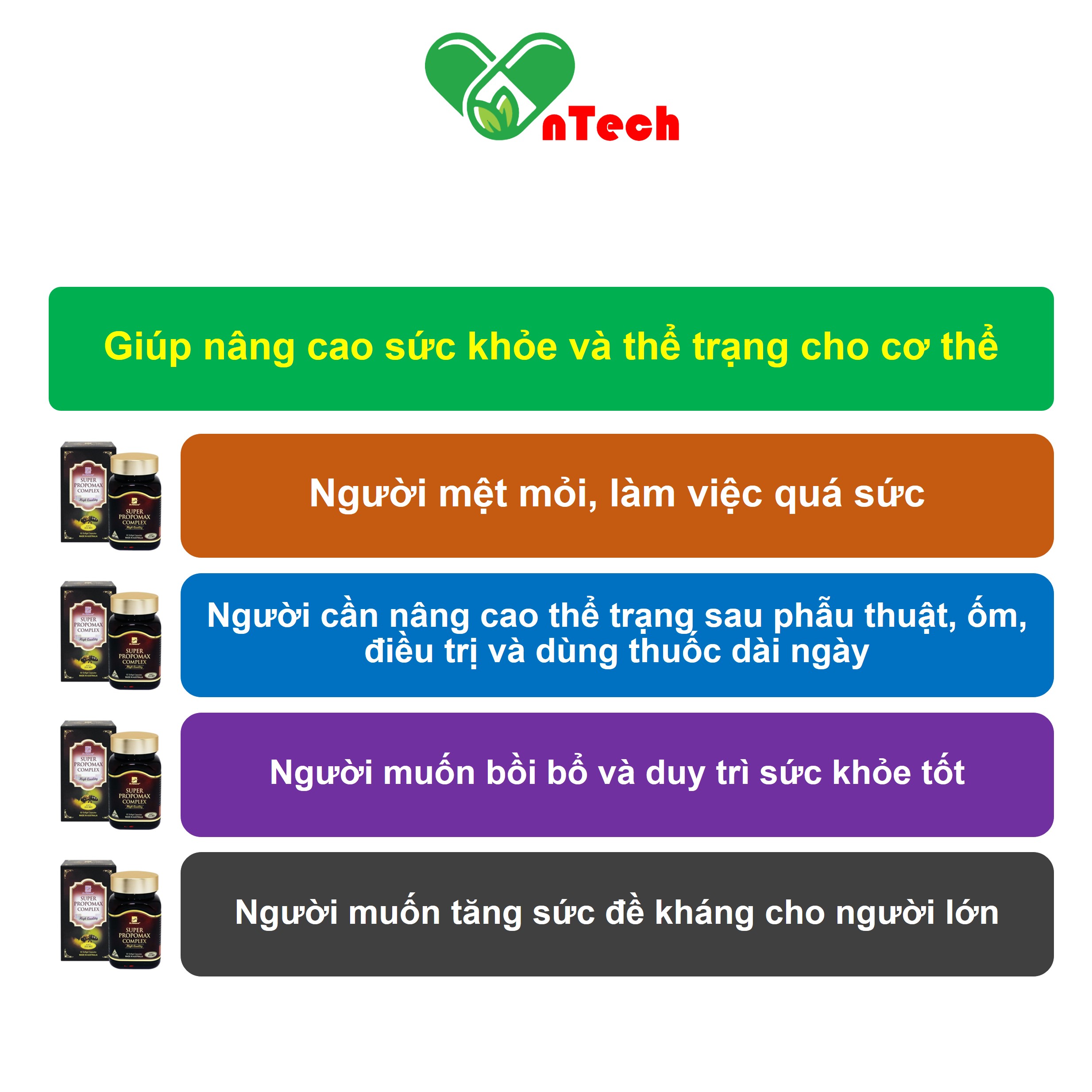 Viên uống Super Propomax Comlex bồi bổ cơ thể tăng sức đề kháng tăng cường hệ miễn dịch cho người mới ốm dậy người bị suy nhược cơ thể người già yếu hộp 60 viên