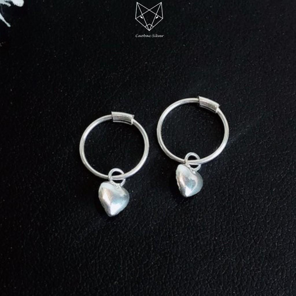 Khuyên Tai Bạc S99 CaoBac Silver Dáng Tròn Móc Tim Treo Dành Cho Nữ- Bạc Ta Cao Cấp - Trang Sức Cáo Bạc JEWELLERY