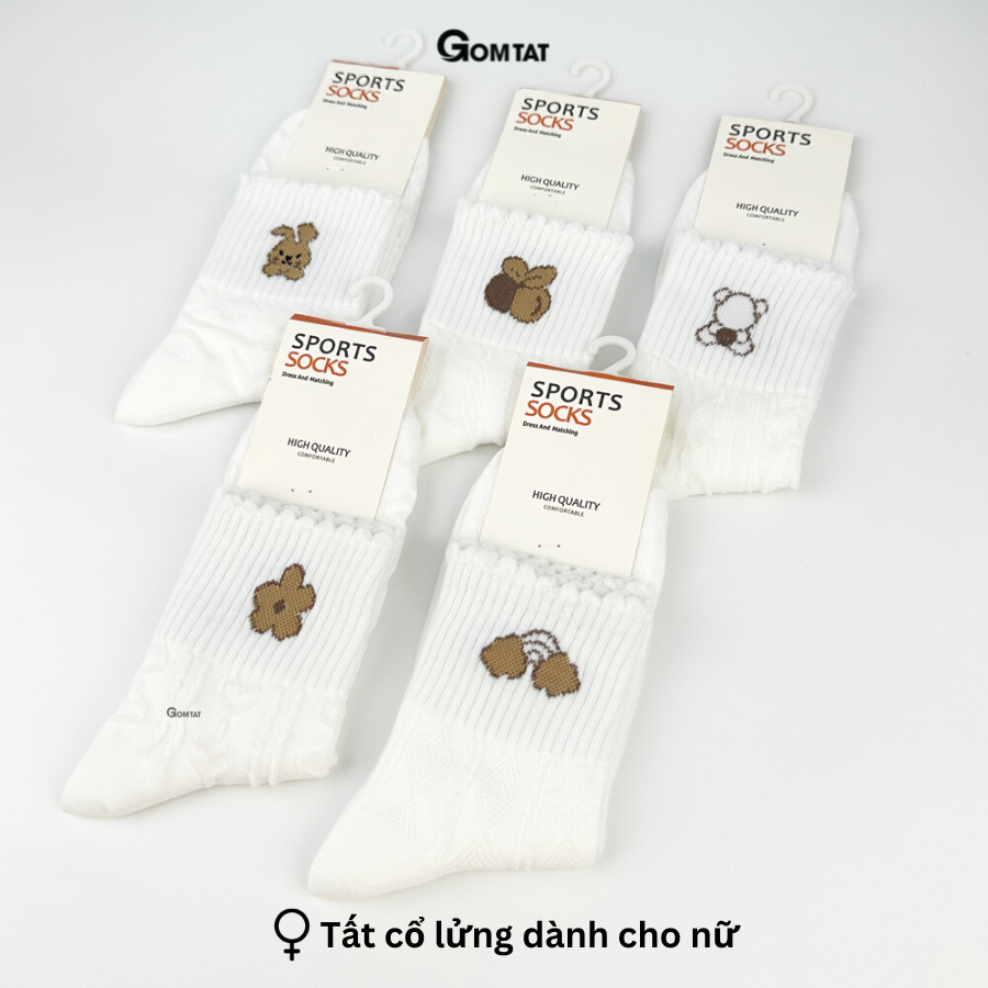 Tất vớ nữ cổ lửng GOMTAT họa tiết hình thú, chất liệu cotton cao cấp thoáng khí cực êm chân - LISU25-LUNG-HTNAU