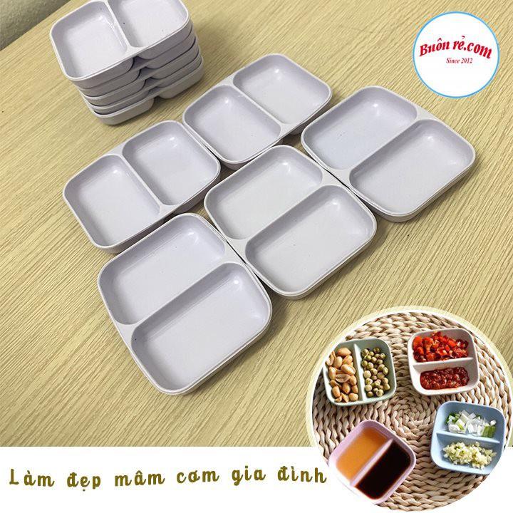 Đĩa chấm phíp 2 ngăn Việt Nhật, bát đựng gia vị nước chấm, đĩa đựng gia vị 2 ngăn mini nhỏ gọn tiện lợi (MS 1205)