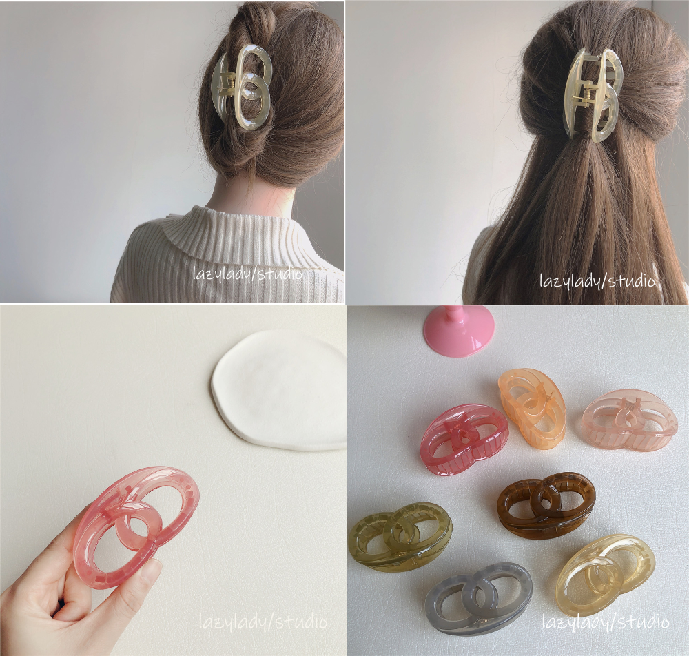Kẹp càng cua hai vòng tròn mẫu mới cổ điển nhựa bóng siêu đẹp phong cách tiểu thư Hàn Quốc Tatitava