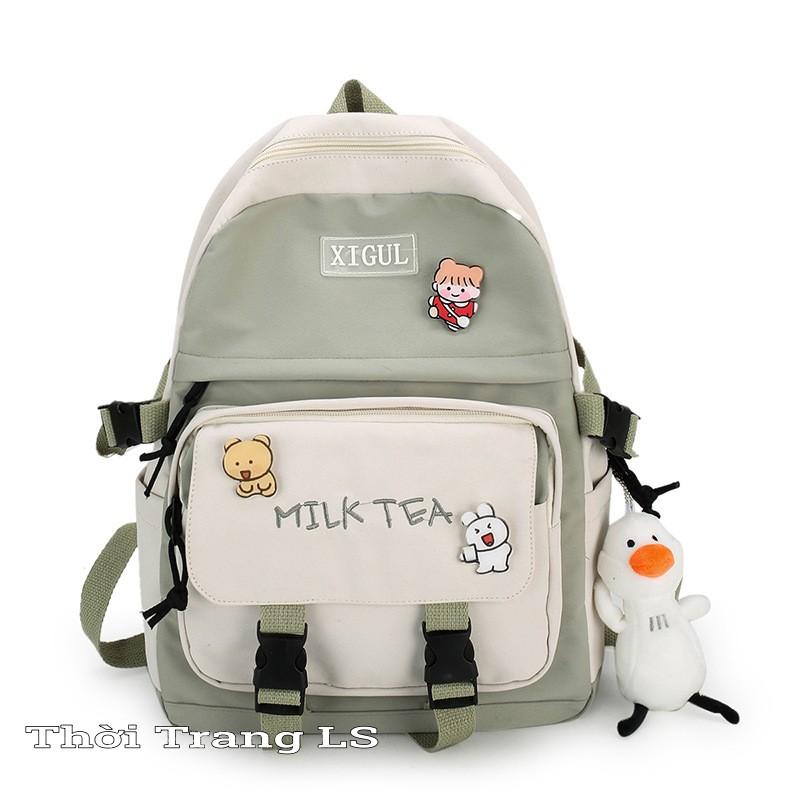 Balo Đi Học Nữ TẶNG KÈM STIKER Balo ULZZANG Du Lịch Thời Trang Chống Nước Đi Chơi Đi Phượt MILK TEA BL03