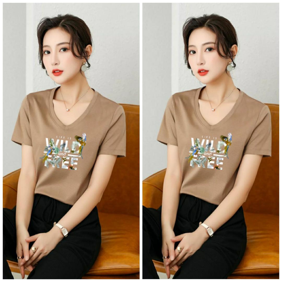 Áo thun nữ form rộng cổ tim MXM in chữ Wild Free thun cotton 4 chiều từ 45-60kg ( ANU094 )