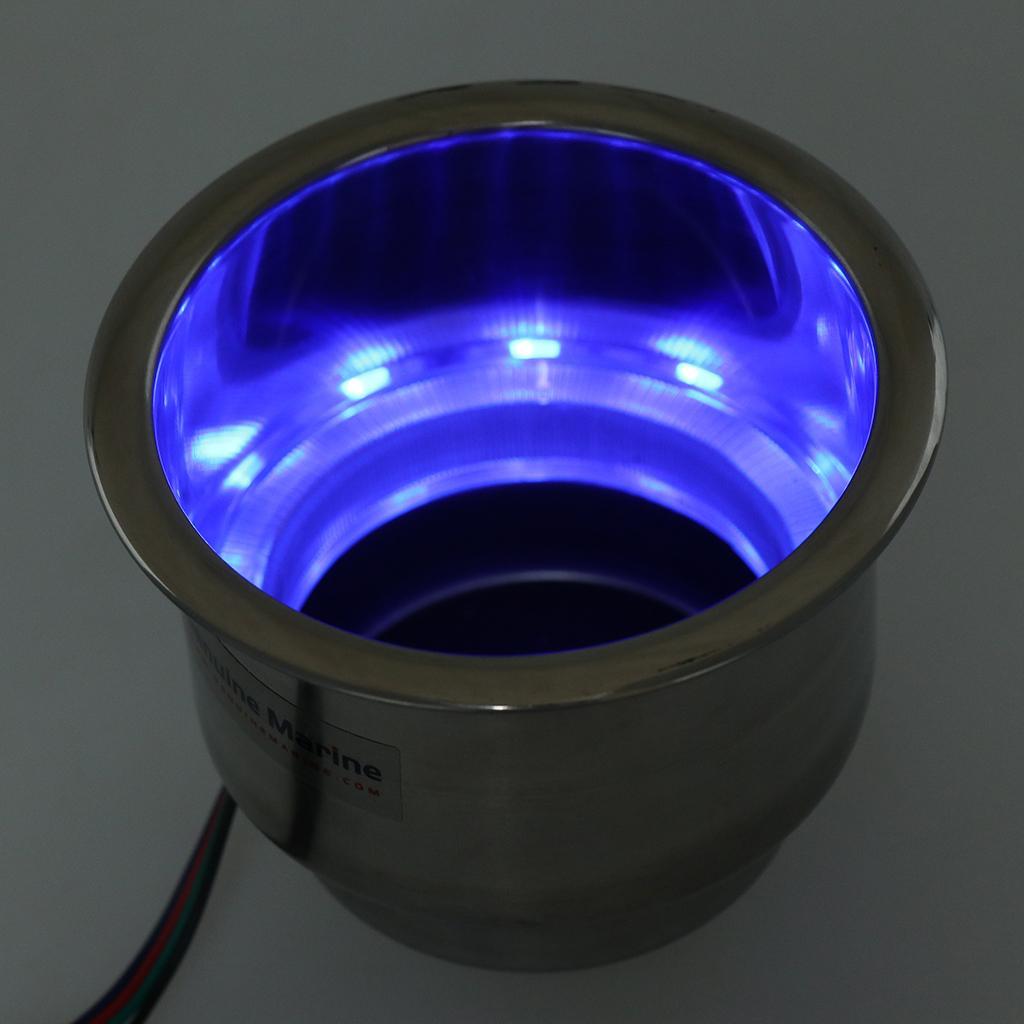 2x Stainless Steel 3 LED Cup Drink Holder Marine Boat Car Truck Camper Light