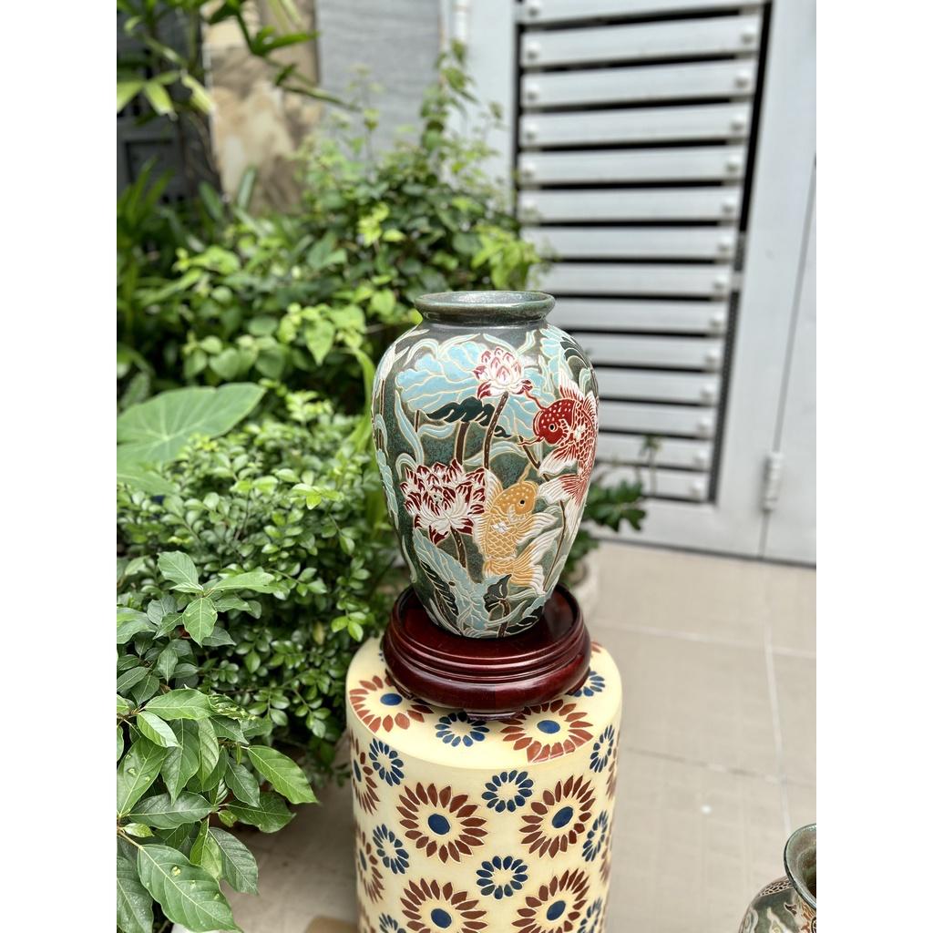 Bình Bách Hoa Và Cá Chép Gốm Sứ Nam Bộ 37cm Decor Trang Trí Cấm Hoa