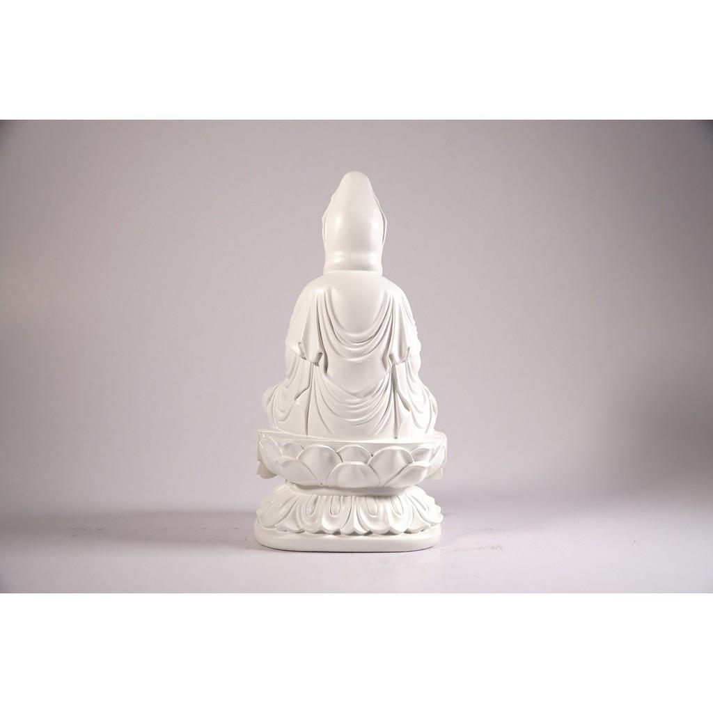 Tượng phật Bồ Tát Quan Âm ngồi đài sen nguyên khối trắng ngà - Cao 19cm