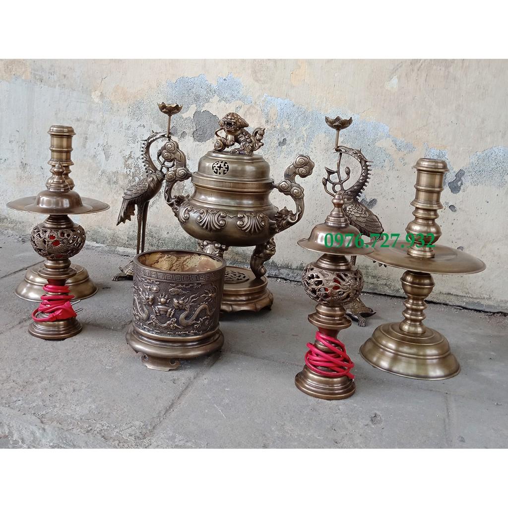 Bộ đồ thờ bằng đồng cao 40cm, bộ đồ thờ bằng đồng cỡ nhỏ phù hợp với nhà chung cư
