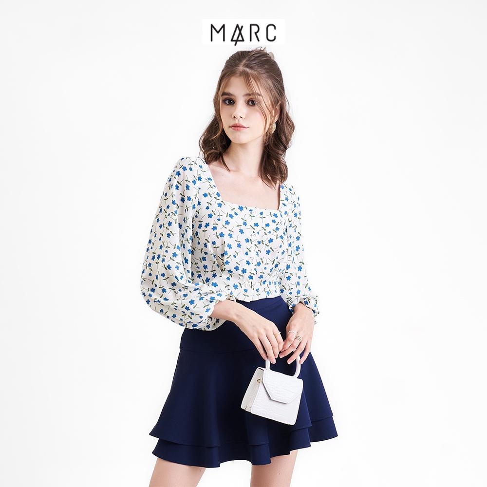 Áo kiểu nữ MARC FASHION croptop tay dài hoạ tiết cổ vuông CBSH100722