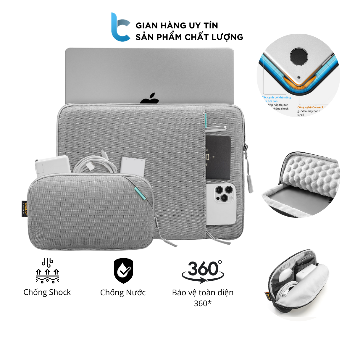 Túi Chống Shock, Chống Nước Macbook, Laptop Tomtoc 360 Protective Tặng Kèm Túi Đựng Phụ Kiện - Hàng Chính Hãng