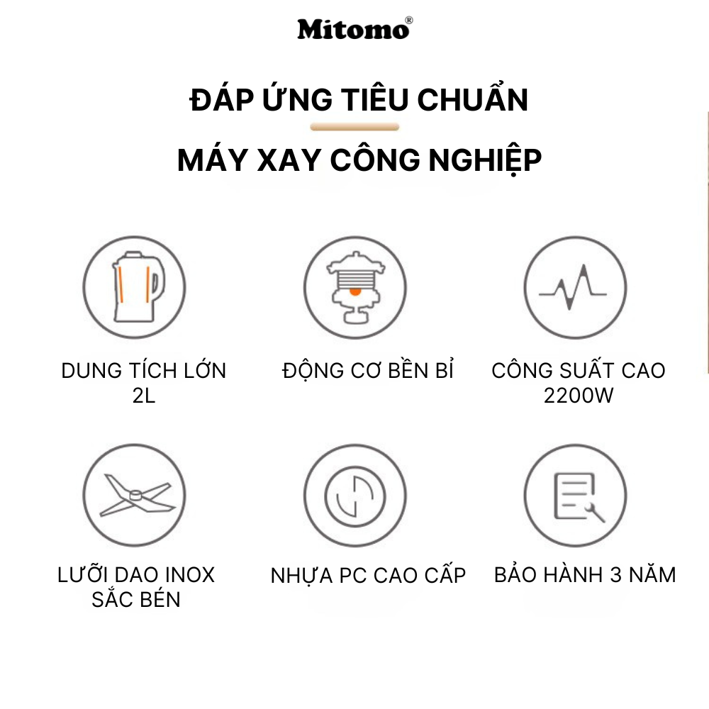 Máy xay sinh tố công nghiệp Mitomo KJ-2200, Công suất 2200W - hàng chính hãng Bảo hành 3 năm