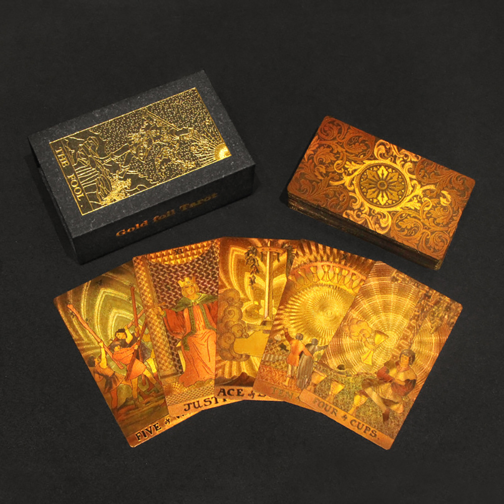 Bộ Bài Tarot Gold Foil Cao Cấp Waite Borderless Chất Liệu PVC Chống Nước The Fool Hộp Cứng