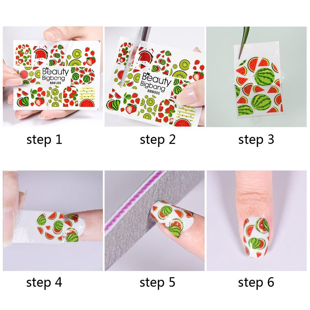 Set 5 tờ nhãn dán họa tiết trái cây màu sắc phụ kiện trang trí móng tiện dụng