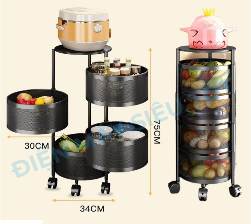 Kệ sắt tròn xoay đa năng K360-A3 3 tầng - Hàng Nhập Khẩu - Chịu Lực 150kg - Hoàn thiện cao cấp bền, khoẻ, chắc chắn