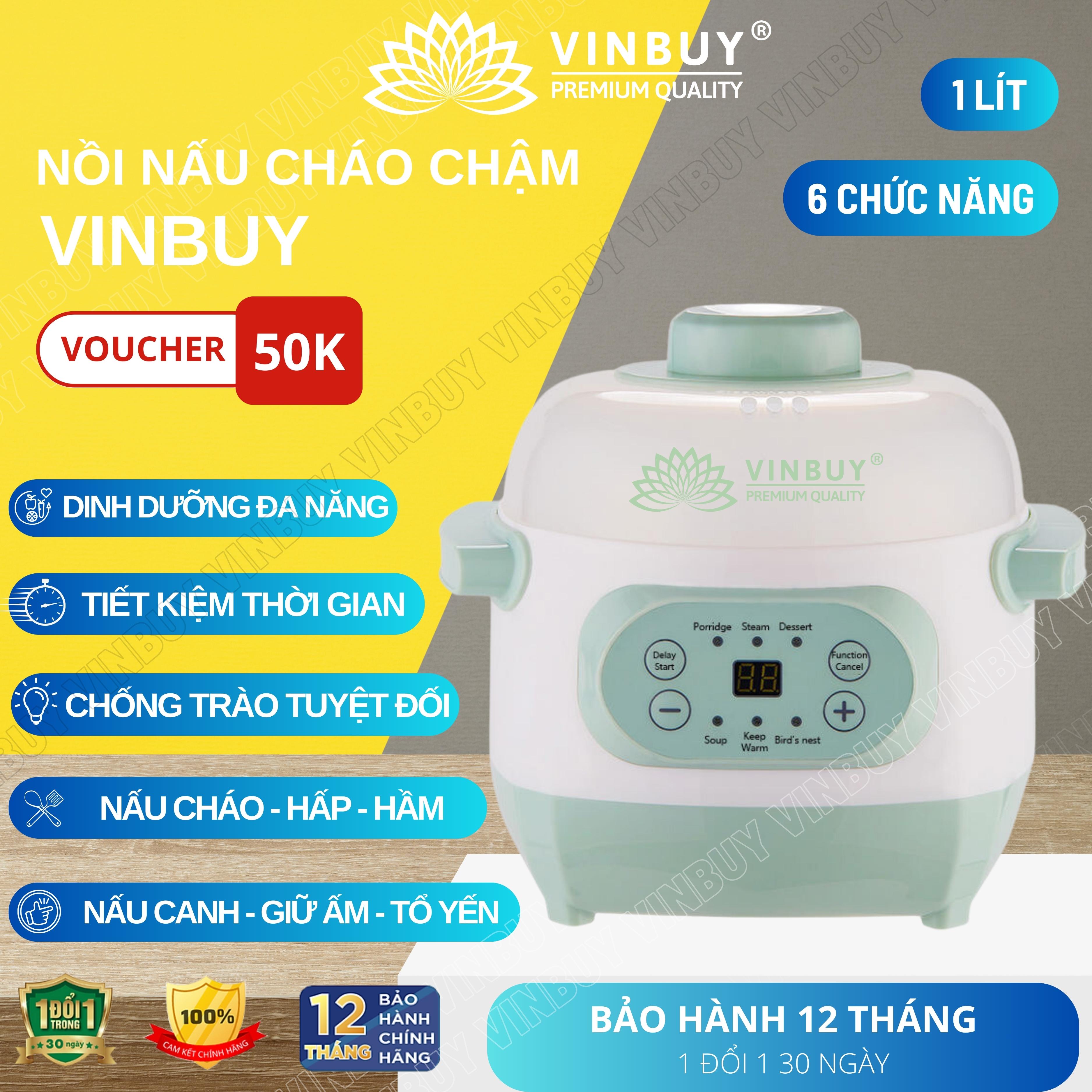 Nồi nấu chậm VINBUY, nồi hầm cháo cho bé, nồi chưng yến, nồi tiềm thuốc bắc, nồi nấu chậm, dung tích 1 lít, công suất 200w - Hàng chính hãng