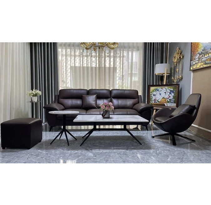 Combo ghế sofa da bò Italy Tundo màu nâu – SFCT01 2m hàng cao cấp chuẩn da bò nhập khẩu Ý