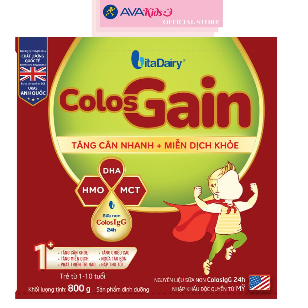 Sữa bột Colos Gain 1+ (sữa non) hương vani 800g (1 - 10 tuổi) - Hàng chính hãng