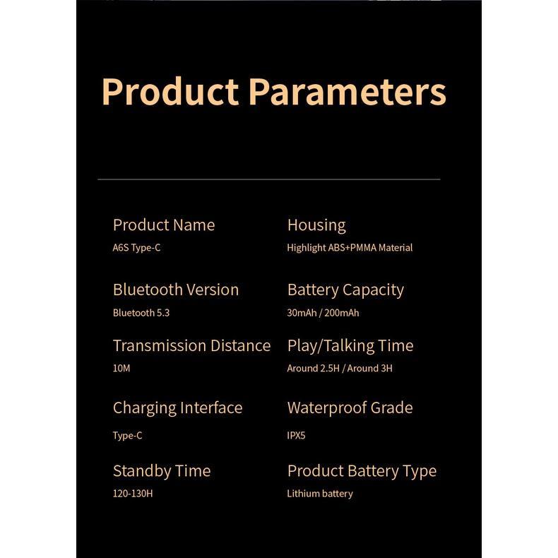 Tai Nghe Bluetooth A6S pro Type-C 5.3 TWS Âm Thanh HiFi Mới