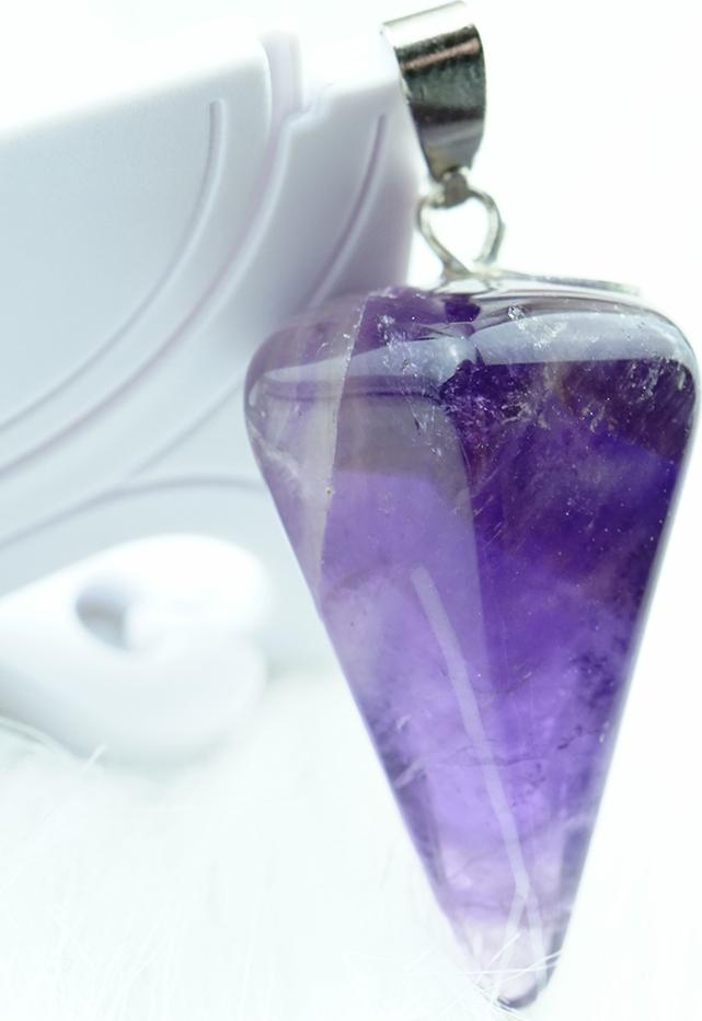 Mặt dây chuyền con lắc phong thủy đá thạch anh tím Amethyst tự nhiên