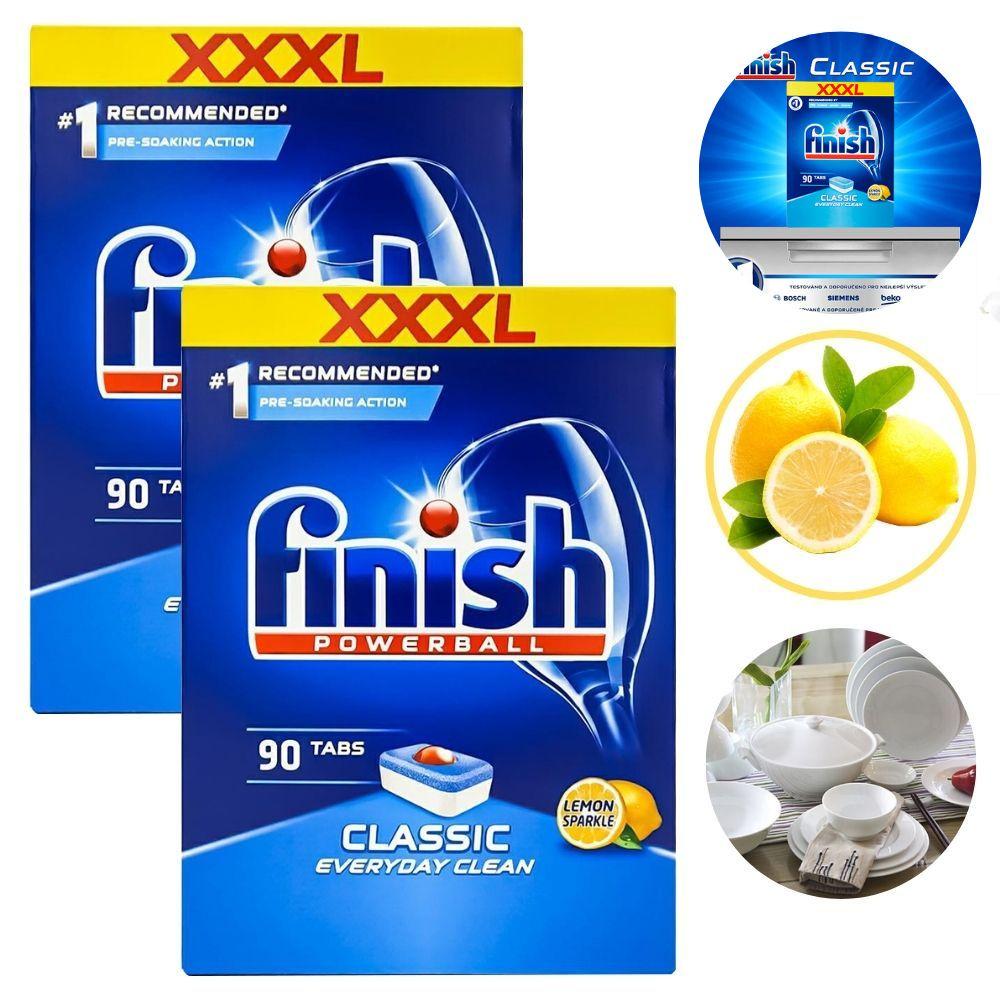 Combo 2 hộp 90 viên rửa bát Finish nhập khẩu Châu Âu Classic Dishwasher Tablets Lemon - hương chanh