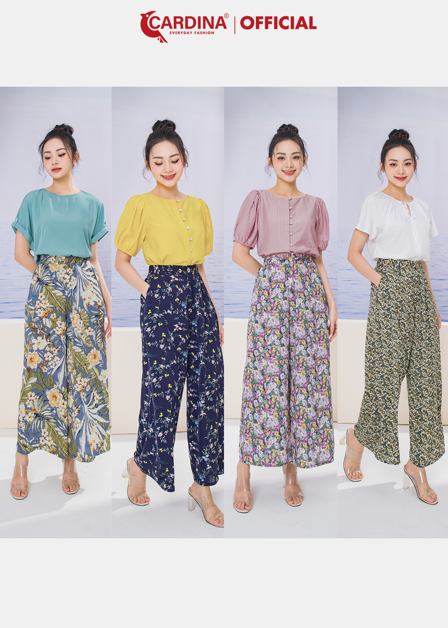 Quần Nữ CARDINA Chất Cát Hàn Cao Cấp Dáng Suông Có Khóa Kéo Họa Tiết 3QF08