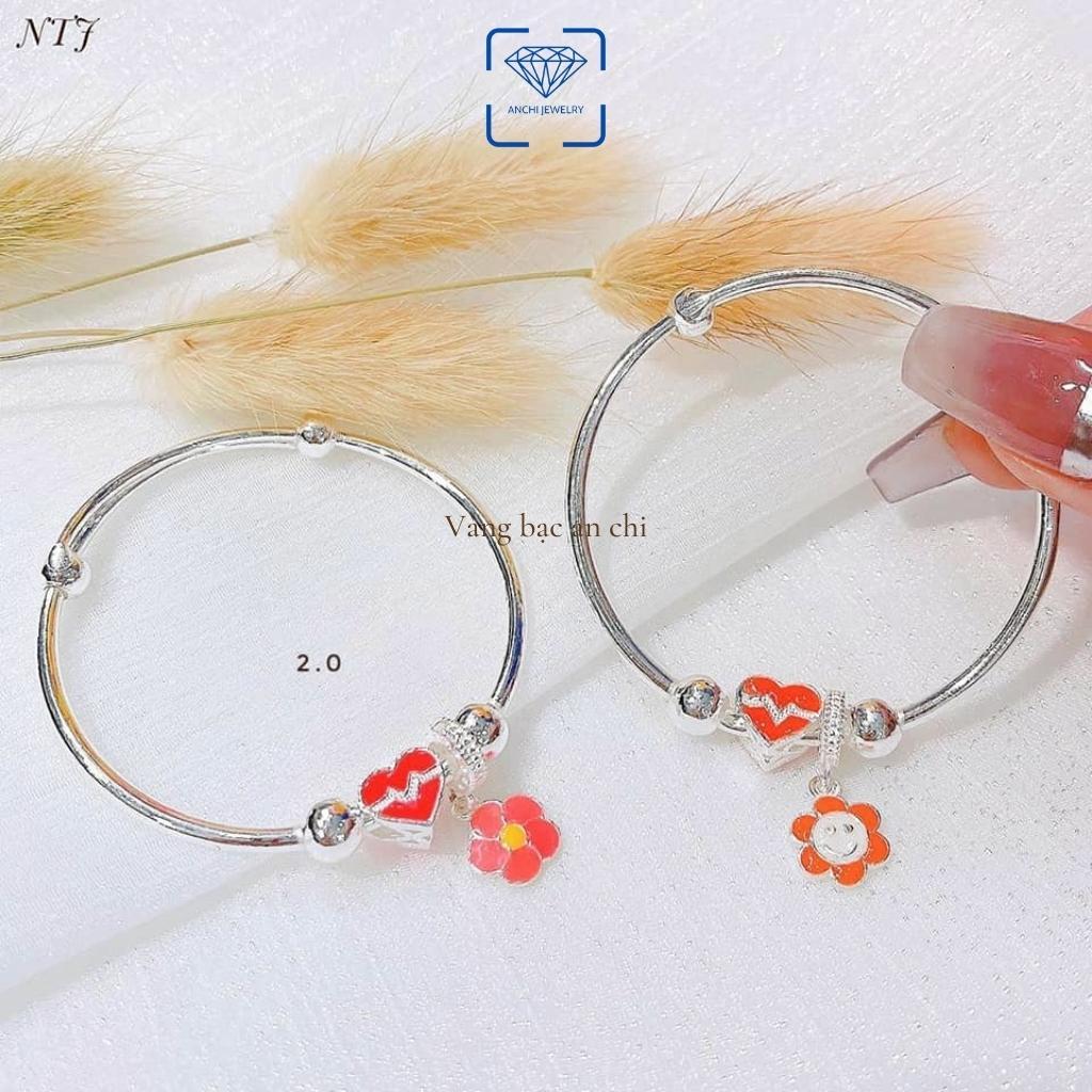 Vòng tay, lắc tay cho bé gái có chuông charm bạc ngộ nghĩnh, trang sức Anchi jewelry