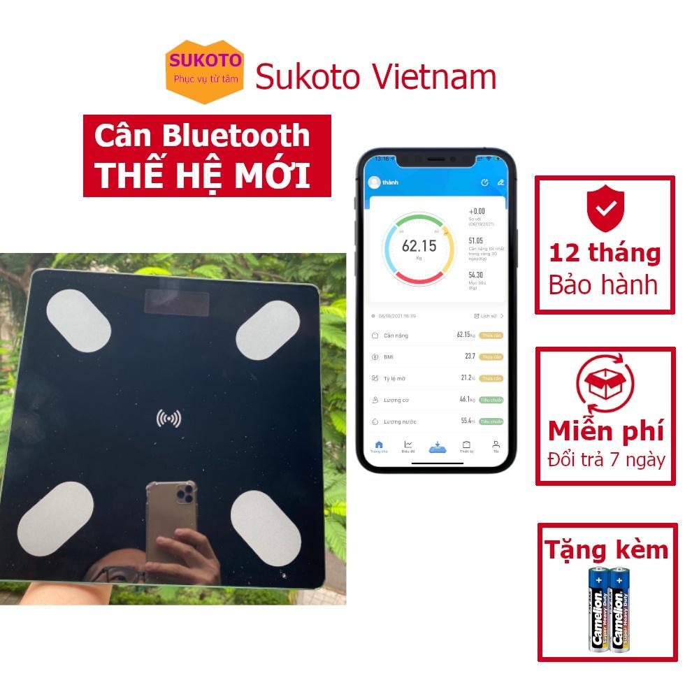 Cân điện tử đo mỡ máu, lượng cơ, tỉ lệ mỡ cơ thể kết nối app bluetooth, Tặng kèm thước dây