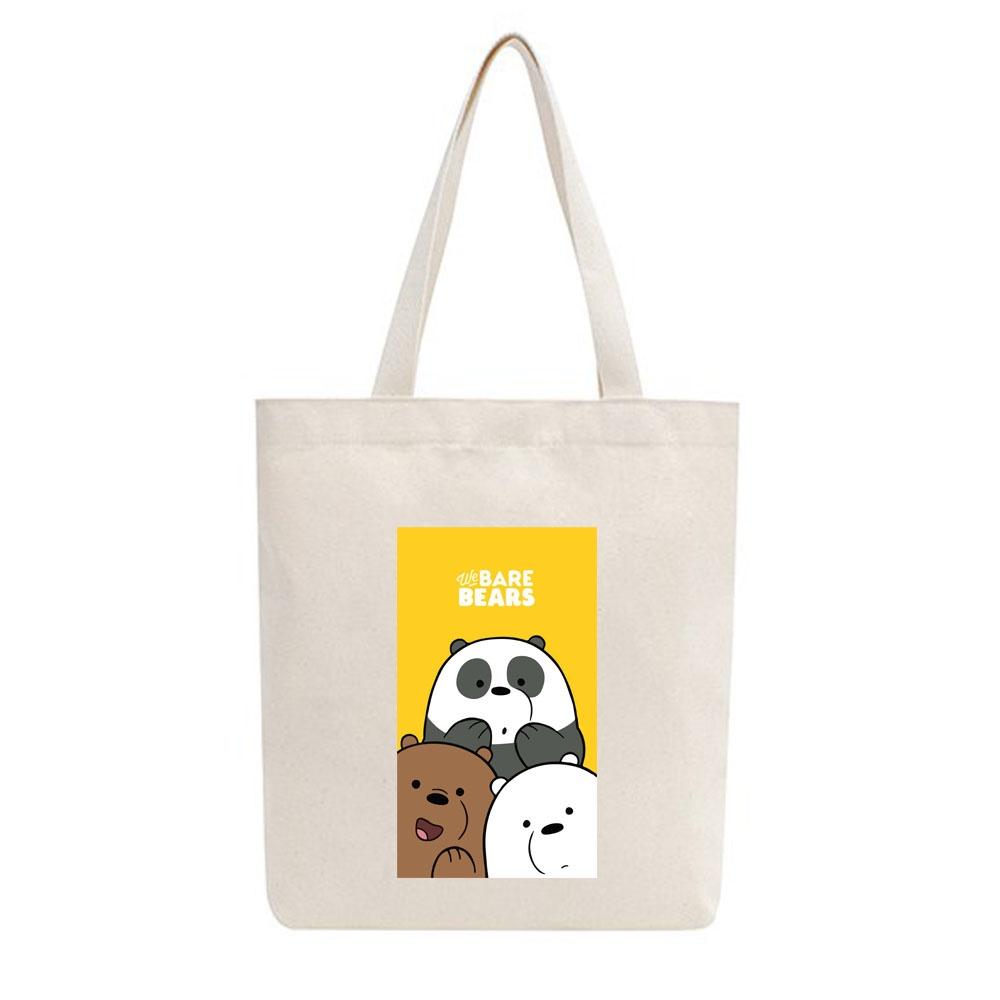 Túi tote vải mộc Tiệm nhà Pony dây kéo in hình We bare bears poster PM110