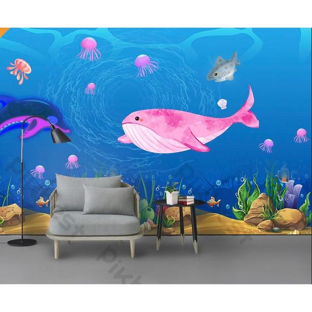 Tranh dán tường Tranh cá heo 7 màu trang trí phòng em bé, tranh dán tường 3d hiện đại MS657992