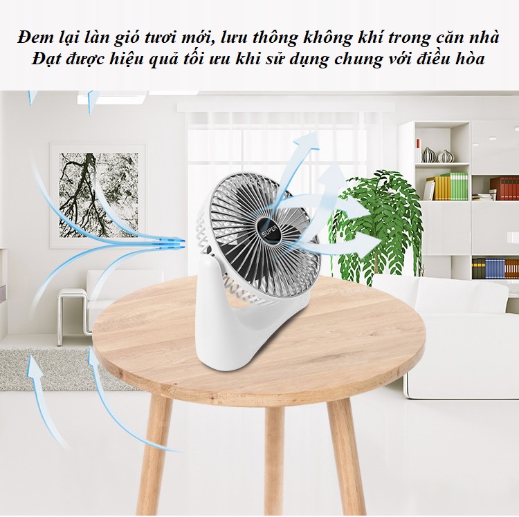 Quạt Mini Để Bàn Sạc Pin Tích Điện Super Fan, Quạt Để Bàn 3 Tốc Độ Gió, Tích Hợp Chế Độ Gập Thông Minh