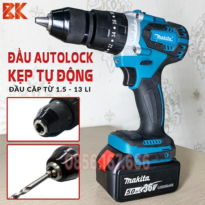 Máy Khoan Pin Makita 36v Không Than Có Búa, Pin 10 CELL AutoLock 13 Ly - Bắt Vít, Siết Bulong