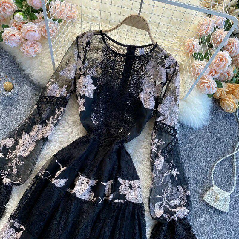 ĐẦM REN THÊU HOA CAO CẤP
