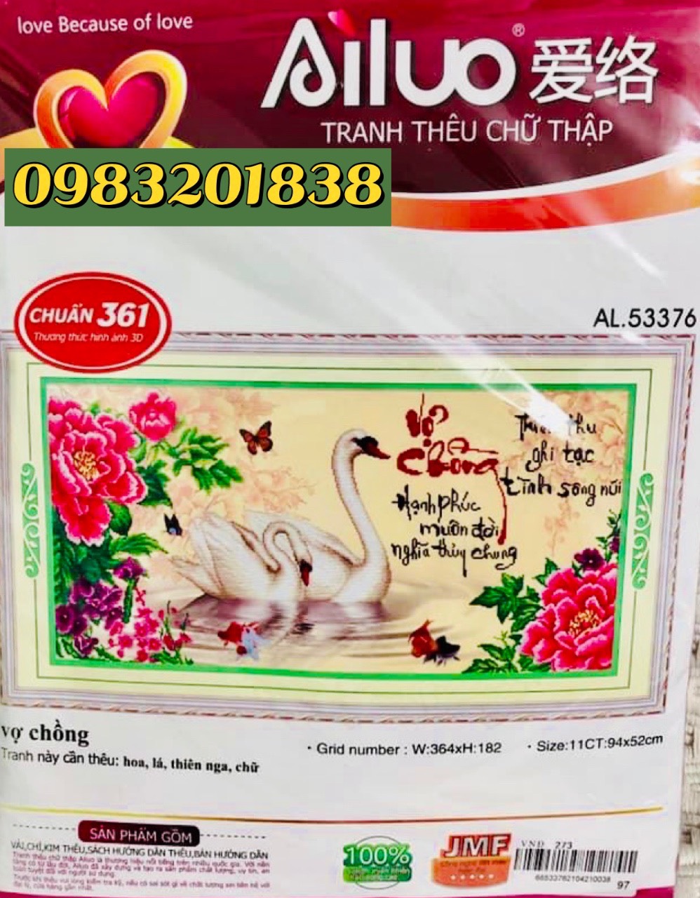 Tranh thêu chữ thập Vợ chồng AL53376, kích thước 94 x 52 cm