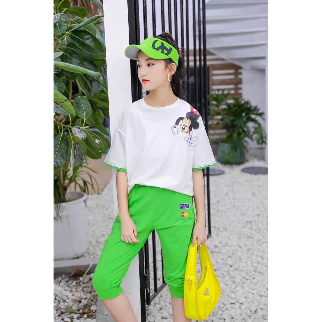Bộ bé gái lửng mickey thun cotton xinh mát hàng hè vnxk