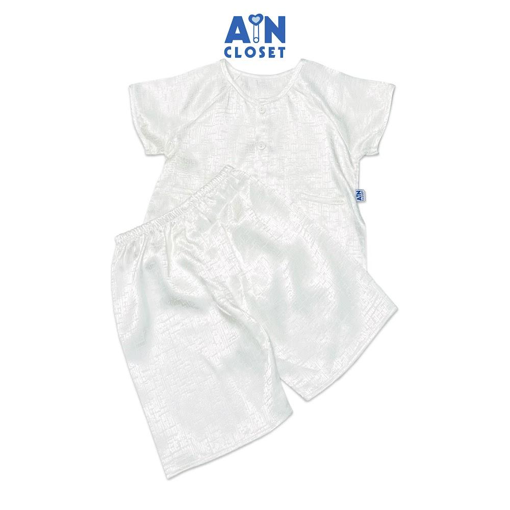 Bộ quần áo bà ba lửng unisex cho bé Hoa Văn gấm trắng - AICDBTSTK1EC - AIN Closet