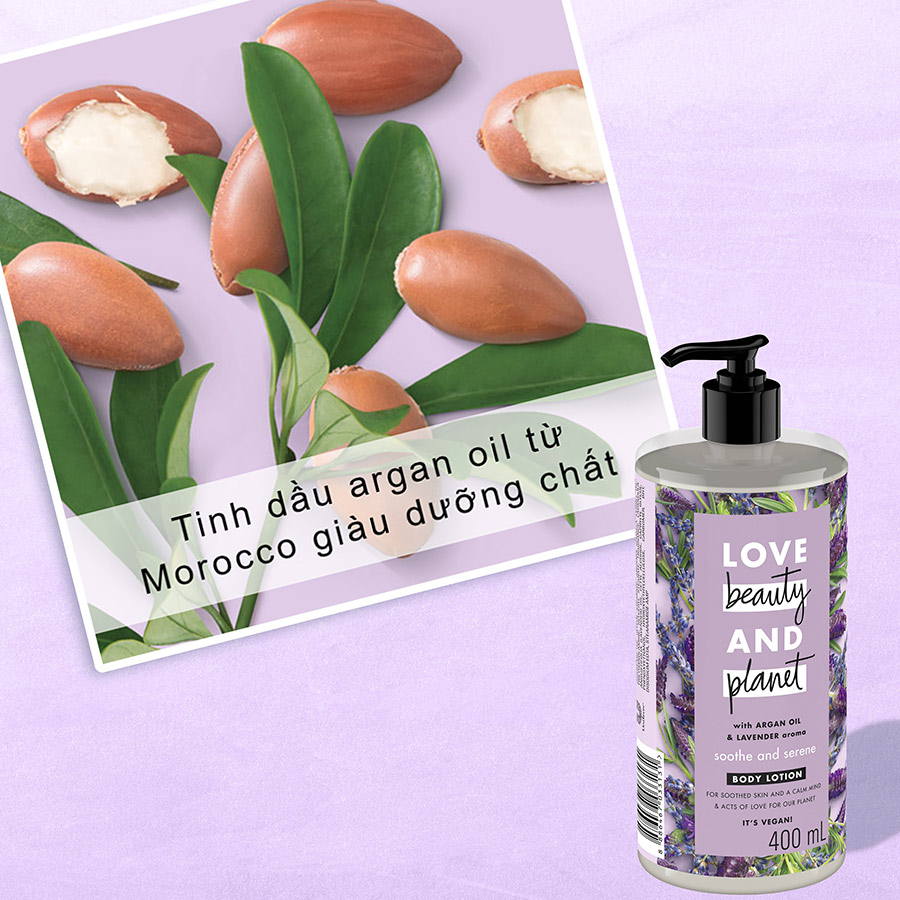 Sữa Dưỡng Thể 400Ml Love Beauty And Planet Dưỡng Ẩm Dịu Nhẹ Soothe &amp; Serene Với 100% Tinh Dầu Argan Morocco