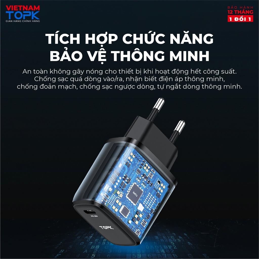 Củ sạc nhanh TOPK B110P PD Công suất 20W Cổng Type C - Hàng chính hãng