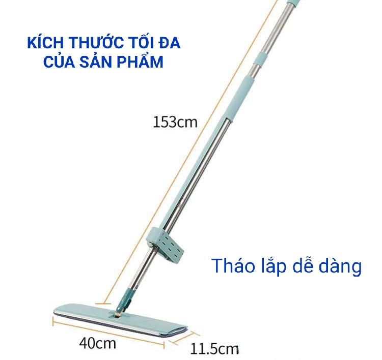 Cây Lau Nhà Tự Vắt, Chổi Lau Nhà Thông Minh, Kèm Miếng Lau Microfiber Dày Dặn Lau Sạch Khô Nhanh - Hàng Chính Hãng VinBuy