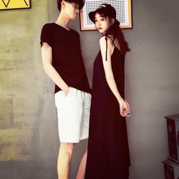 Set: Đầm maxi form suông+ Áo thun nam