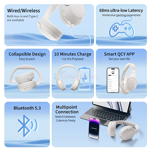 Tai nghe chụp tai Bluetooth QCY H3 Lite BH24H3C - Hàng chính hãng