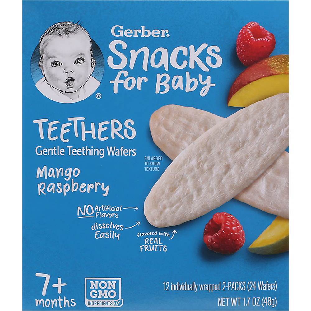 Bánh ăn dặm Gerber vị Xoài, Mâm Xôi 48g cho trẻ trên 7 tháng tuổi